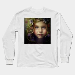 A Young Girl Wearing a Headdress of Flowers Long Sleeve T-Shirt